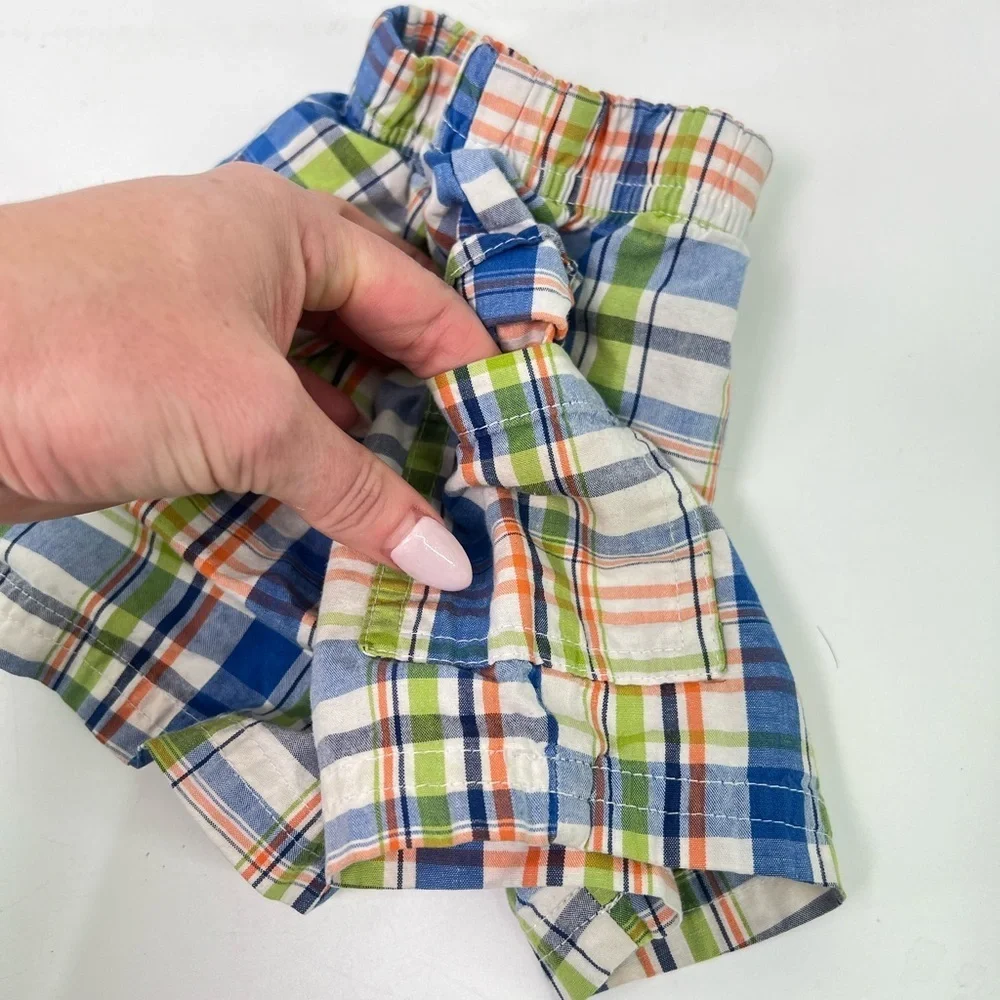 Garanimals Orange Green Blue Colorful Plaid Shorts With Cargo Pocket 12 Months